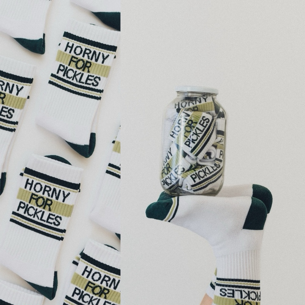 Horny For Pickles White Socks